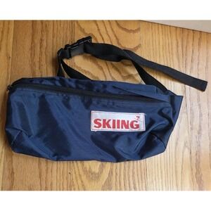 Vintage Skiing Fanny Pack Dark Blue Zipper Sports Pouch
